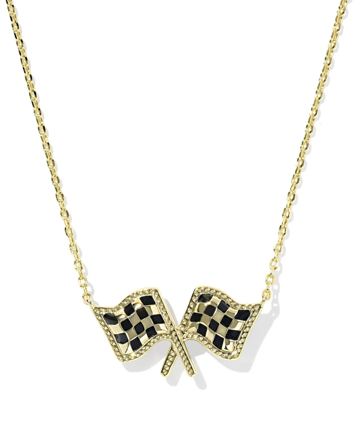 Checkered Flag Gold Short Pendant Necklace