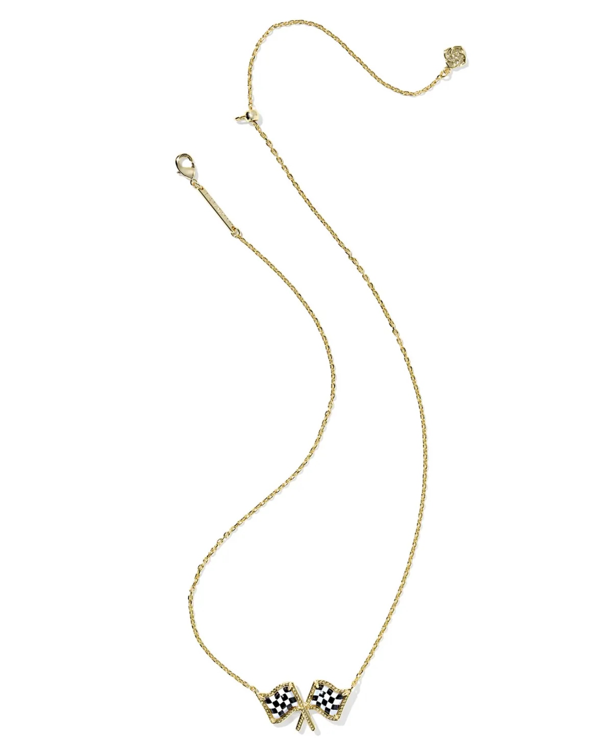 Checkered Flag Gold Short Pendant Necklace