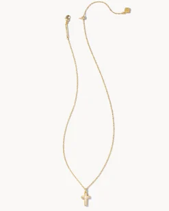 Cross Gold Pendant Necklace in White Lab Grown Opal