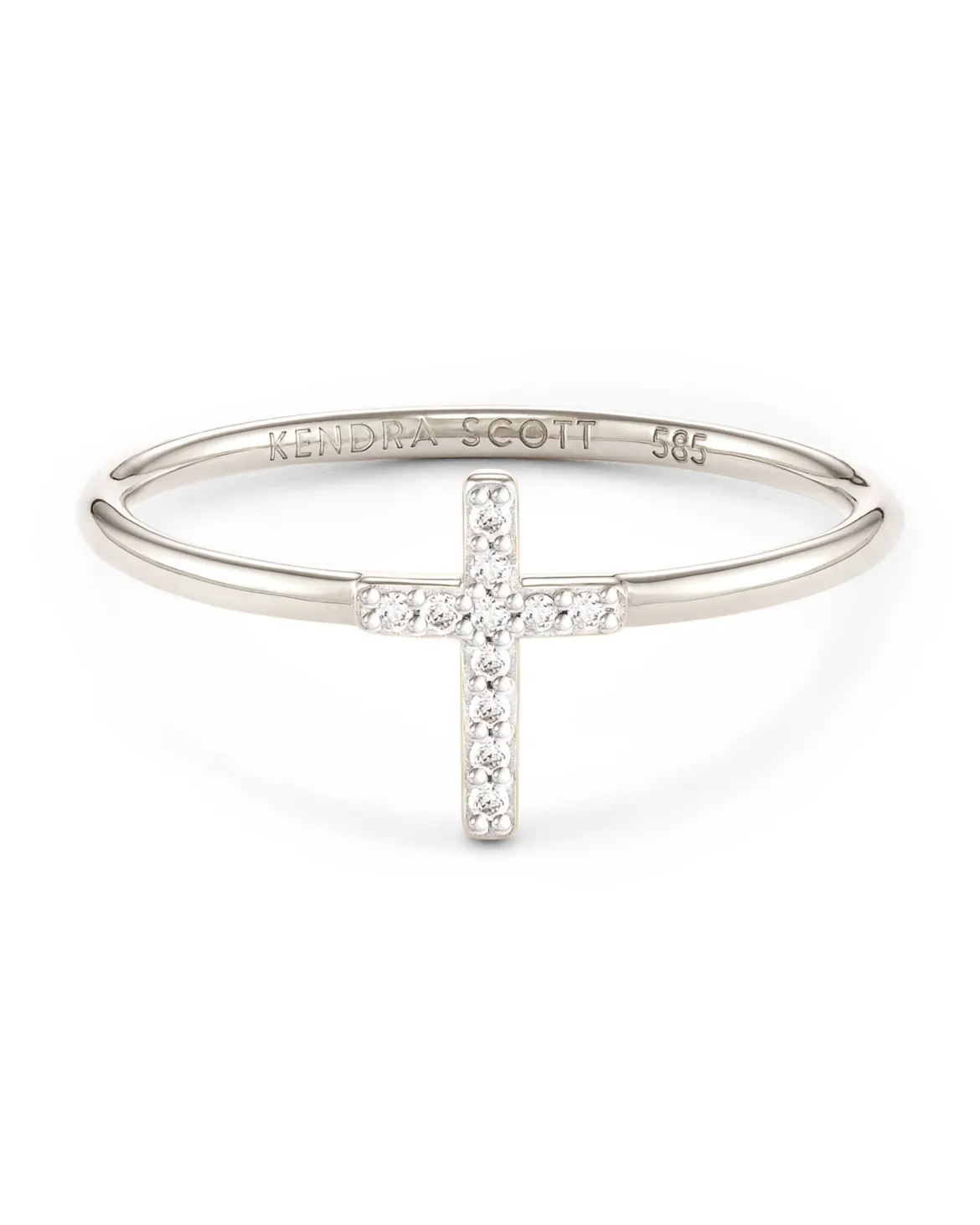 Cross 14k White Gold Band Ring in White Diamond