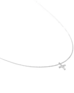 Cross 14k White Gold Pendant Necklace in White Diamonds