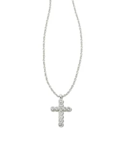 Cross Silver Pendant Necklace in White CZ