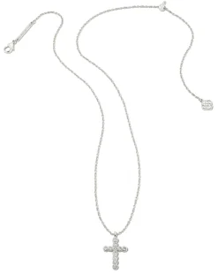 Cross Silver Pendant Necklace in White CZ