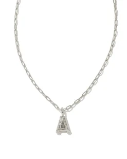 Crystal Letter A Silver Short Pendant Necklace in White Crystal