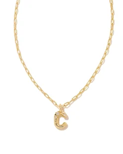 Crystal Letter C Gold Short Pendant Necklace in White Crystal