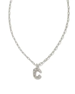 Crystal Letter C Silver Short Pendant Necklace in White Crystal