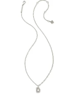 Crystal Letter D Silver Short Pendant Necklace in White Crystal