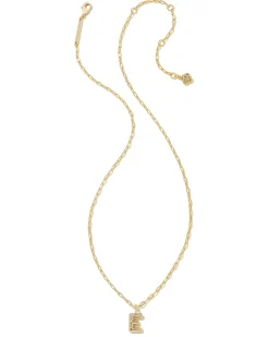 Crystal Letter E Gold Short Pendant Necklace in White Crystal