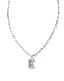 Crystal Letter E Silver Short Pendant Necklace in White Crystal