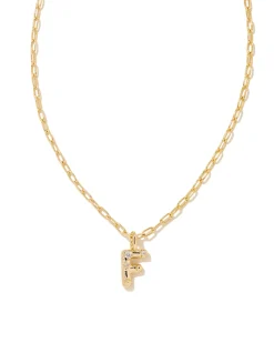 Crystal Letter F Gold Short Pendant Necklace in White Crystal