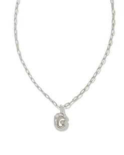 Crystal Letter G Silver Short Pendant Necklace in White Crystal