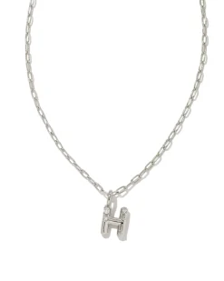 Crystal Letter H Silver Short Pendant Necklace in White Crystal