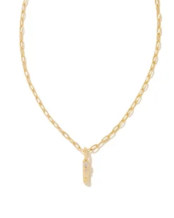 Crystal Letter I Gold Short Pendant Necklace in White Crystal