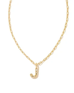 Crystal Letter J Gold Short Pendant Necklace in White Crystal