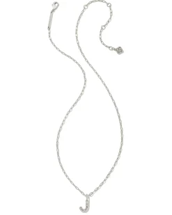 Crystal Letter J Silver Short Pendant Necklace in White Crystal