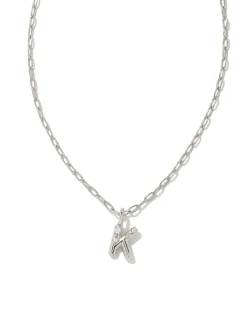 Crystal Letter K Silver Short Pendant Necklace in White Crystal