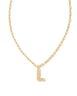 Crystal Letter L Gold Short Pendant Necklace in White Crystal
