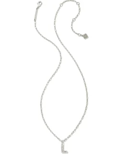 Crystal Letter L Silver Short Pendant Necklace in White Crystal