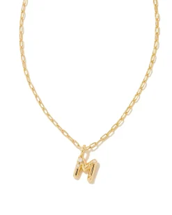 Crystal Letter M Gold Short Pendant Necklace in White Crystal