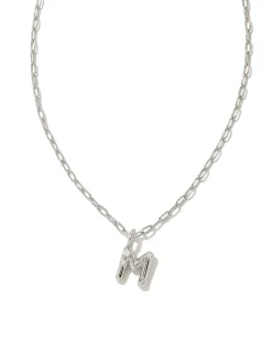 Crystal Letter M Silver Short Pendant Necklace in White Crystal