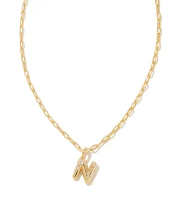Crystal Letter N Gold Short Pendant Necklace in White Crystal