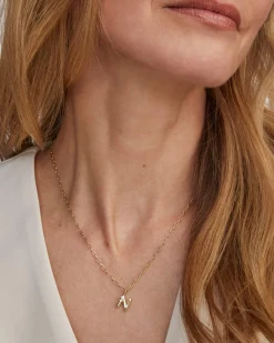 Crystal Letter N Gold Short Pendant Necklace in White Crystal