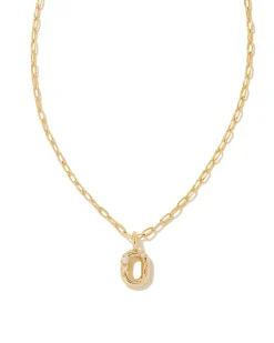 Crystal Letter O Gold Short Pendant Necklace in White Crystal