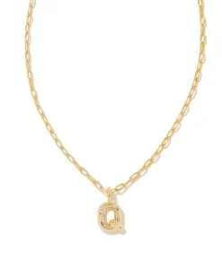Crystal Letter Q Gold Short Pendant Necklace in White Crystal