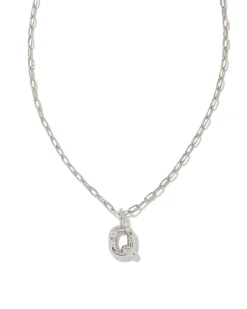 Crystal Letter Q Silver Short Pendant Necklace in White Crystal