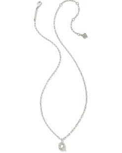 Crystal Letter Q Silver Short Pendant Necklace in White Crystal