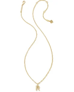 Crystal Letter R Gold Short Pendant Necklace in White Crystal