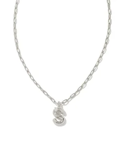 Crystal Letter S Silver Short Pendant Necklace in White Crystal