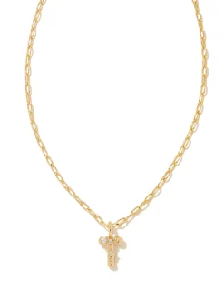Crystal Letter T Gold Short Pendant Necklace in White Crystal