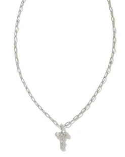 Crystal Letter T Silver Short Pendant Necklace in White Crystal