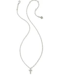 Crystal Letter T Silver Short Pendant Necklace in White Crystal