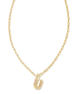 Crystal Letter U Gold Short Pendant Necklace in White Crystal