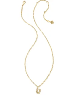 Crystal Letter U Gold Short Pendant Necklace in White Crystal