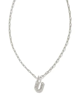 Crystal Letter U Silver Short Pendant Necklace in White Crystal