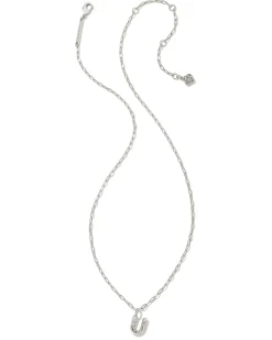 Crystal Letter U Silver Short Pendant Necklace in White Crystal