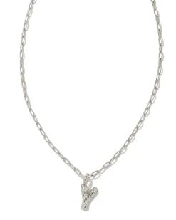 Crystal Letter Y Silver Short Pendant Necklace in White Crystal