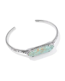 Danielle Elongated Etch Frame Vintage Silver Cuff Bracelet