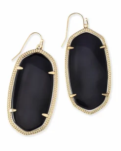 Danielle Gold Drop Earrings in Black Opaque Glass