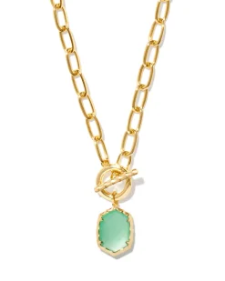Daphne Convertible Gold Link and Chain Necklace in Light Green Mother-of-Pearl