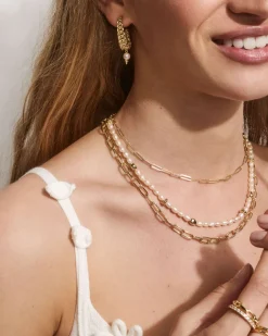 Daphne Convertible Gold Link and Chain Necklace in Light Green Mother-of-Pearl