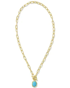 Daphne Convertible Gold Link and Chain Necklace in Variegated Turquoise Magnesite