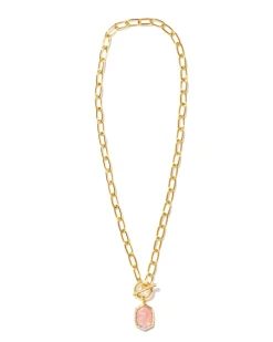 Daphne Convertible Gold Link and Chain Necklace in Light Pink Iridescent Abalone