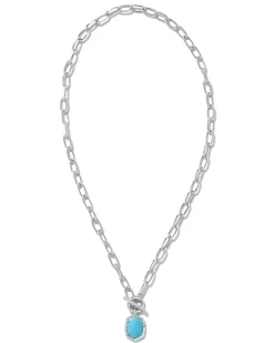 Daphne Convertible Silver Link and Chain Necklace in Variegated Turquoise Magnesite