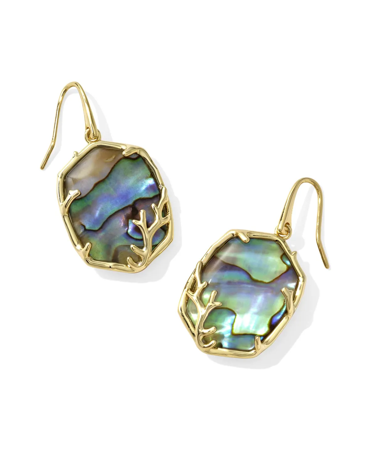 Daphne Gold Coral Frame Drop Earrings in Abalone