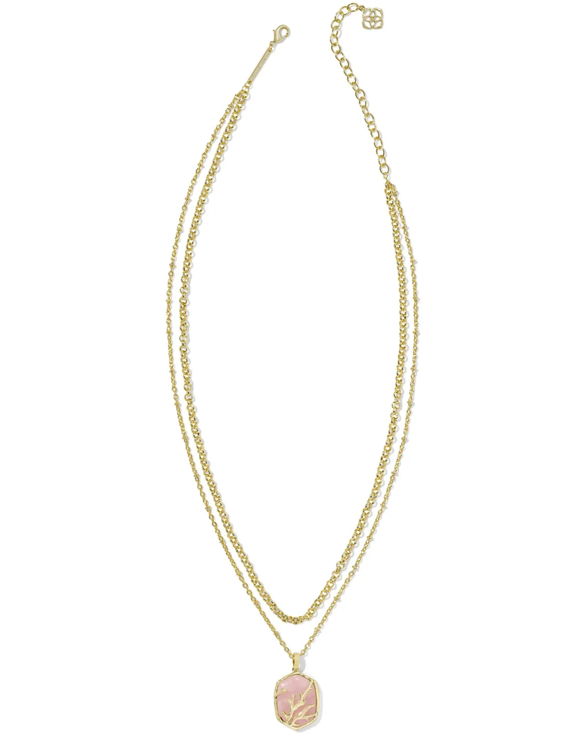 Daphne Gold Coral Frame Multi Strand Necklace in Rose Quartz