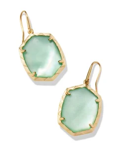 Daphne Gold Drop Earrings in Light Green Mother-of-Pearl